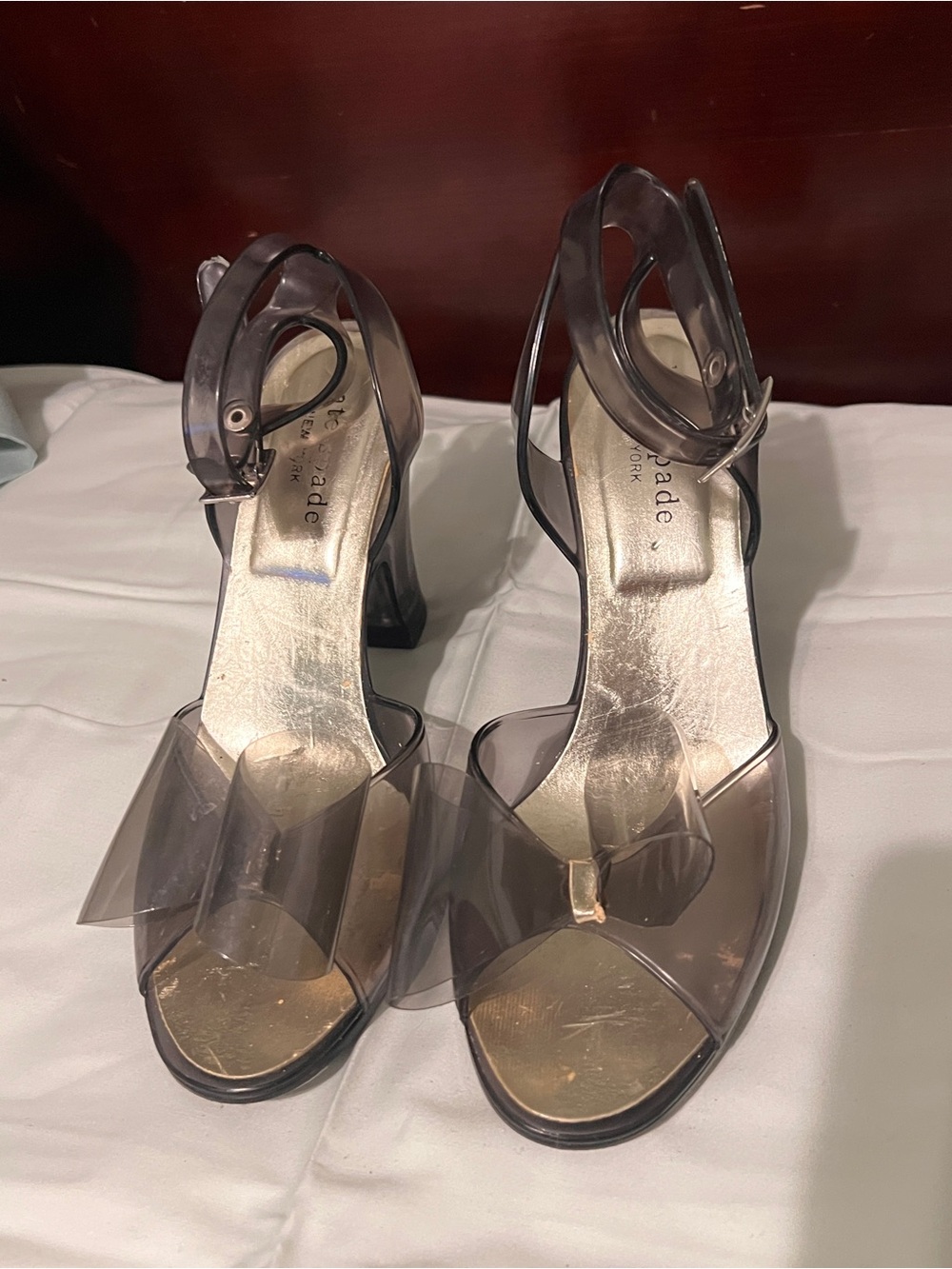 Kate Spade Smoke Jelly PVC Bow Heels Size 7 Made in Italy Y2K